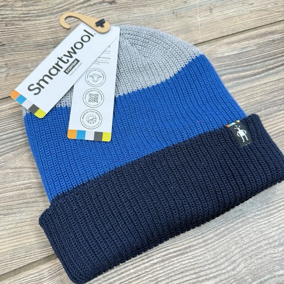 Smartwool Cantar Colorblock Knit Beanie Laguna Blue Merino Wool Blend OS NEW - Picture 2 of 6